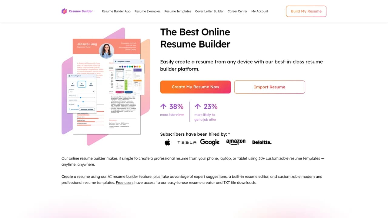 resumebuilder screenshot
