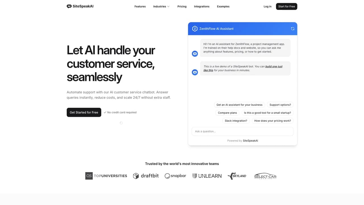 sitespeakai screenshot