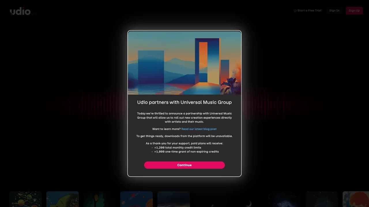 udio screenshot